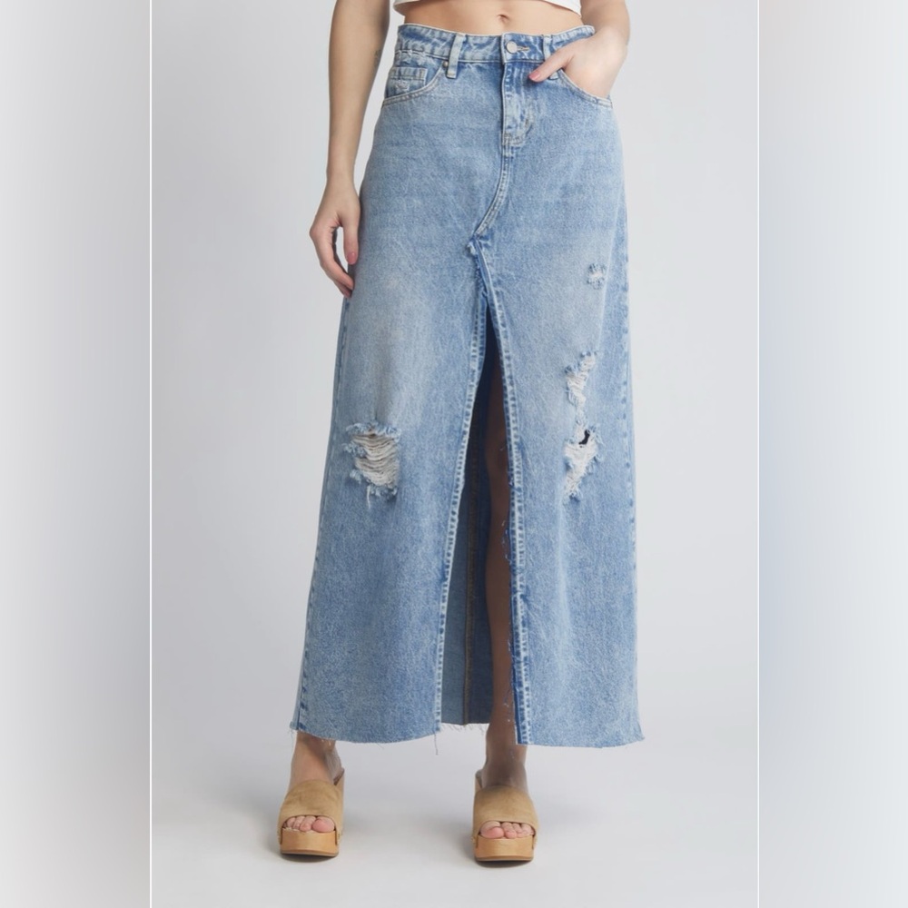 CASCADE HIGH RISE FRONT SLIT MAXI SKIRT